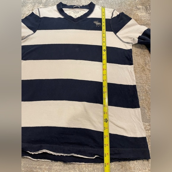 Abercrombie & Fitch Sweater Navy/White Muscle VNeck Stripe Long Sleeve XL Y2K - Picture 7 of 10